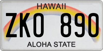 HI license plate ZKO890