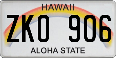 HI license plate ZKO906
