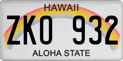 HI license plate ZKO932