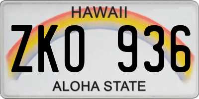 HI license plate ZKO936