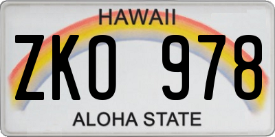 HI license plate ZKO978