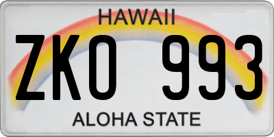 HI license plate ZKO993