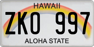 HI license plate ZKO997