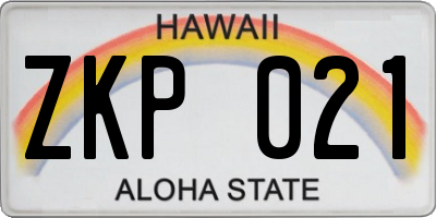 HI license plate ZKP021