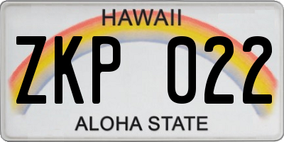 HI license plate ZKP022