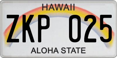 HI license plate ZKP025