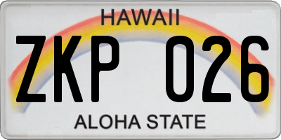 HI license plate ZKP026