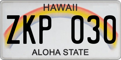 HI license plate ZKP030