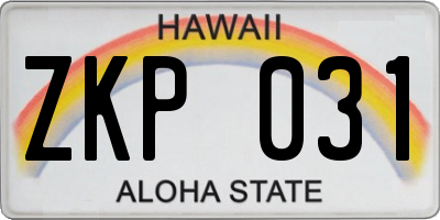 HI license plate ZKP031