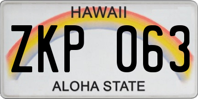HI license plate ZKP063
