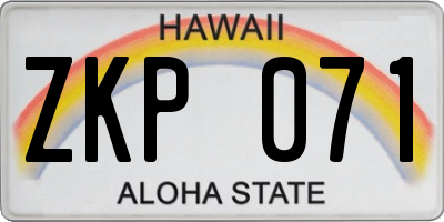 HI license plate ZKP071