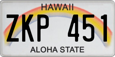 HI license plate ZKP451