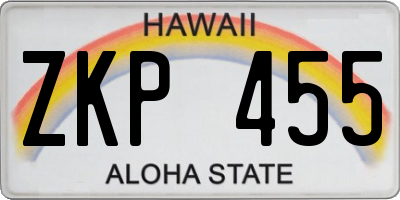 HI license plate ZKP455