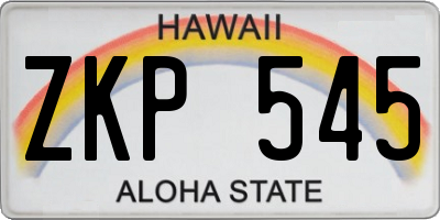 HI license plate ZKP545