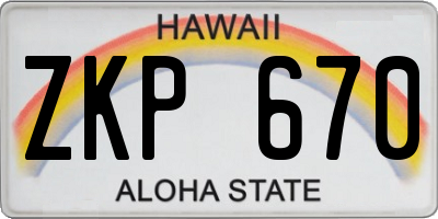 HI license plate ZKP670