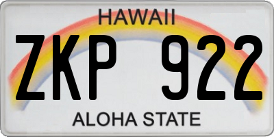 HI license plate ZKP922
