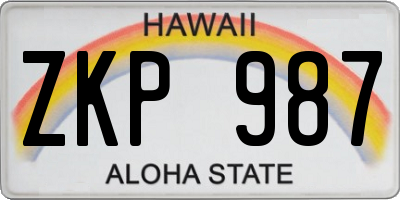 HI license plate ZKP987