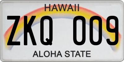 HI license plate ZKQ009