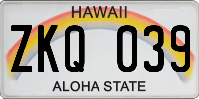 HI license plate ZKQ039
