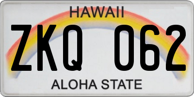 HI license plate ZKQ062