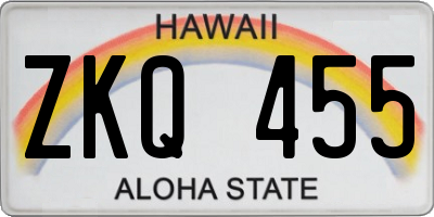 HI license plate ZKQ455