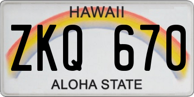 HI license plate ZKQ670