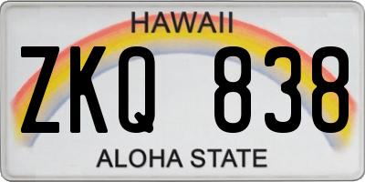 HI license plate ZKQ838