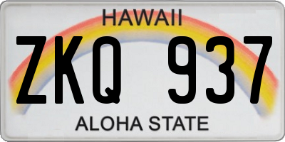 HI license plate ZKQ937