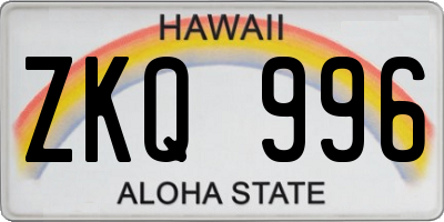 HI license plate ZKQ996