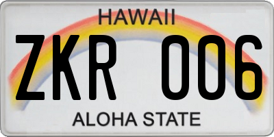 HI license plate ZKR006