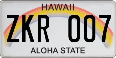 HI license plate ZKR007