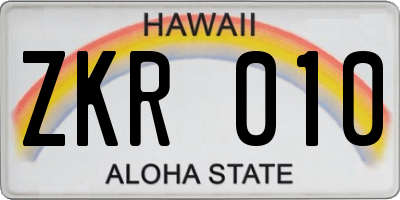 HI license plate ZKR010