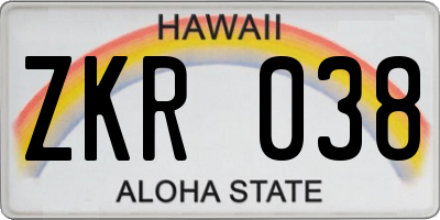 HI license plate ZKR038