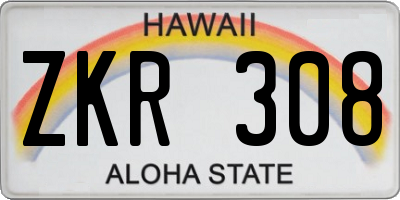 HI license plate ZKR308