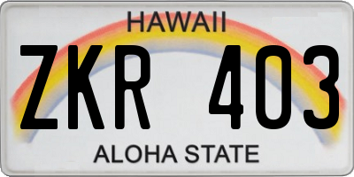 HI license plate ZKR403