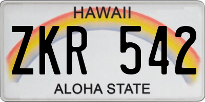 HI license plate ZKR542
