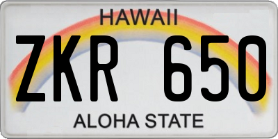HI license plate ZKR650