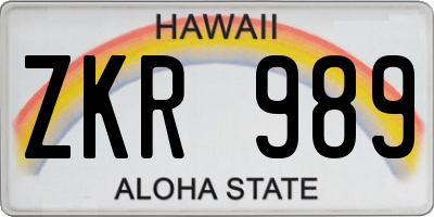 HI license plate ZKR989