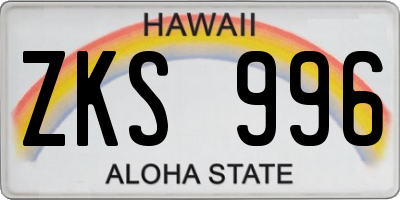 HI license plate ZKS996
