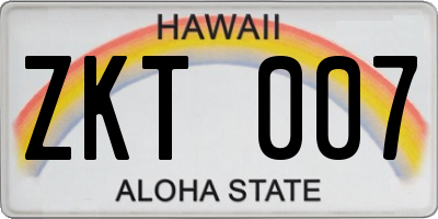 HI license plate ZKT007
