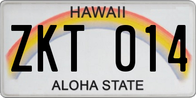HI license plate ZKT014