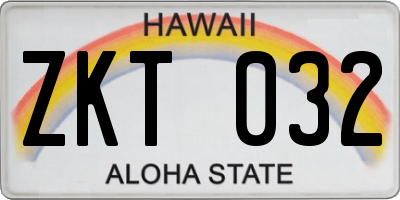 HI license plate ZKT032