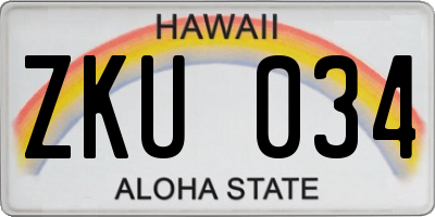 HI license plate ZKU034