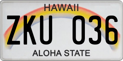 HI license plate ZKU036