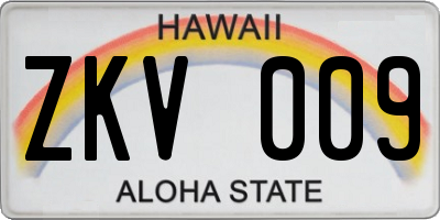 HI license plate ZKV009