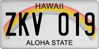 HI license plate ZKV019