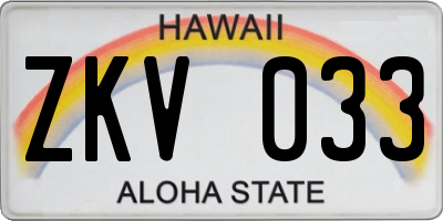 HI license plate ZKV033