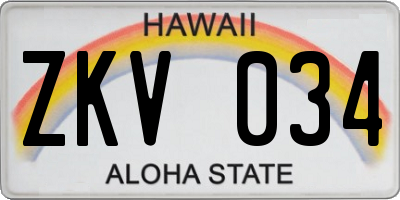 HI license plate ZKV034