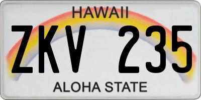 HI license plate ZKV235