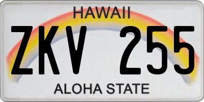 HI license plate ZKV255